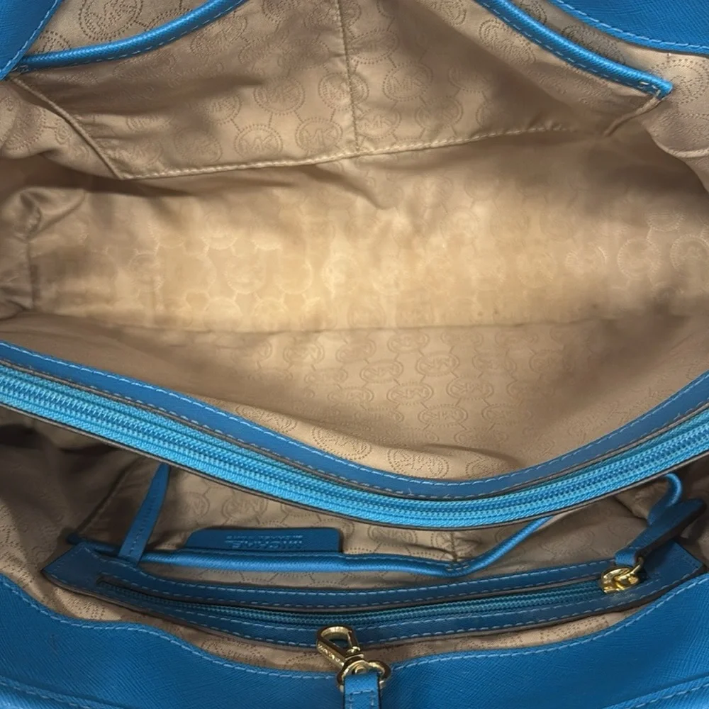 Michael Kors Blue Gold Saffiano Womens Shoulder HandBag Tote Purse 15